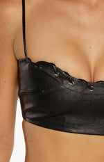 Joyner Black PU Leather Crop Top Image