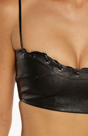 Joyner Black PU Leather Crop Top