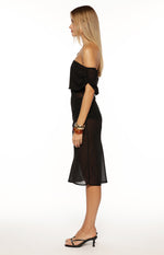 July Black Sheer Off the Shoulder Midi Dress Image