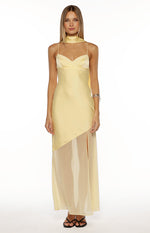 Laila Yellow Satin Scarf Formal Maxi Dress Image