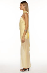 Laila Yellow Satin Scarf Formal Maxi Dress Image
