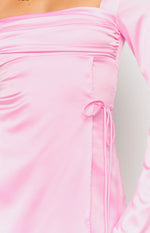 Lucy Pink Satin Long Sleeve Mini Dress Image