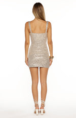 Malita Silver Sequin Gold Trim Party Mini Dress Image