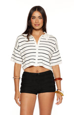 Maple White Navy Stripe Cropped Knit Sweater Image