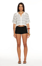 Maple White Navy Stripe Cropped Knit Sweater Image