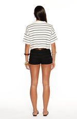 Maple White Navy Stripe Cropped Knit Sweater Image