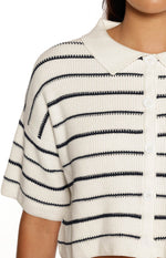 Maple White Navy Stripe Cropped Knit Sweater Image