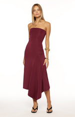 Maura Plum Strapless Asymmetrical Midi Dress Image