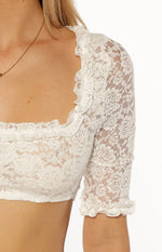 My Love White Lace Short Sleeve Crop Top Image