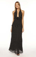 North Black Polka Dot Cowl Neck Maxi Dress Image