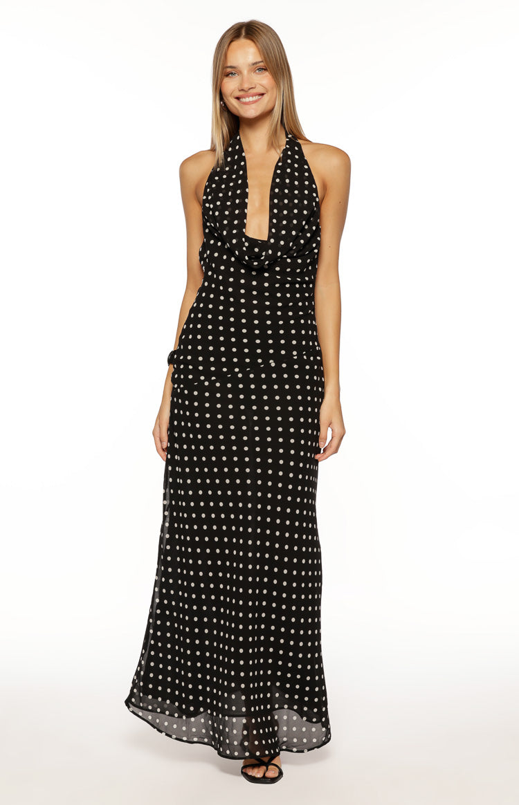 North Black Polka Dot Cowl Neck Maxi Dress Image