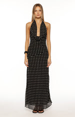 North Black Polka Dot Cowl Neck Maxi Dress Image