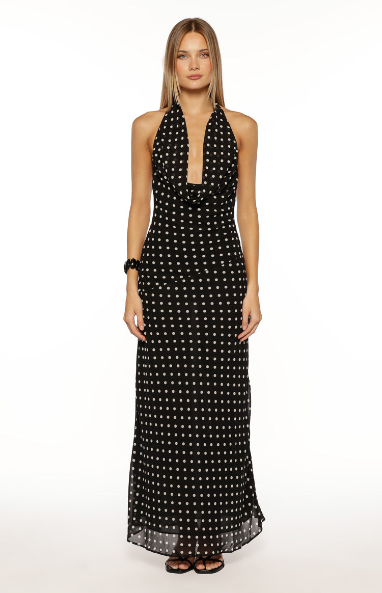 North Black Polka Dot Cowl Neck Maxi Dress Image