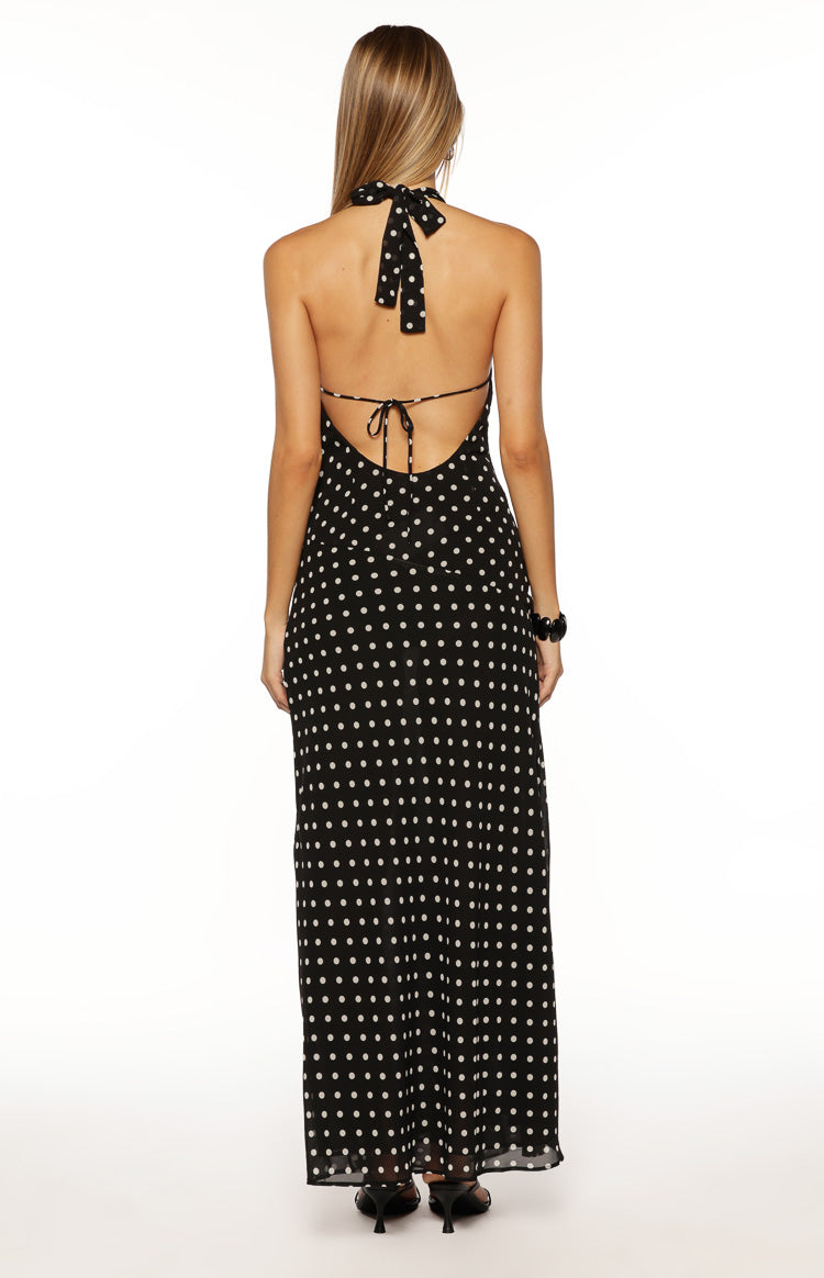 North Black Polka Dot Cowl Neck Maxi Dress Image