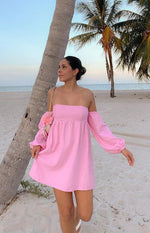 Koa Pink Off Shoulder Linen Mini Dress Image