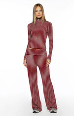 Pippen Burgundy Stripe Foldover Wide Leg Pants Image
