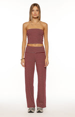 Pippen Burgundy Stripe Foldover Wide Leg Pants Image