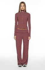 Poppi Burgundy Stripe Double Zip Sweater Image