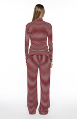 Poppi Burgundy Stripe Double Zip Sweater Image