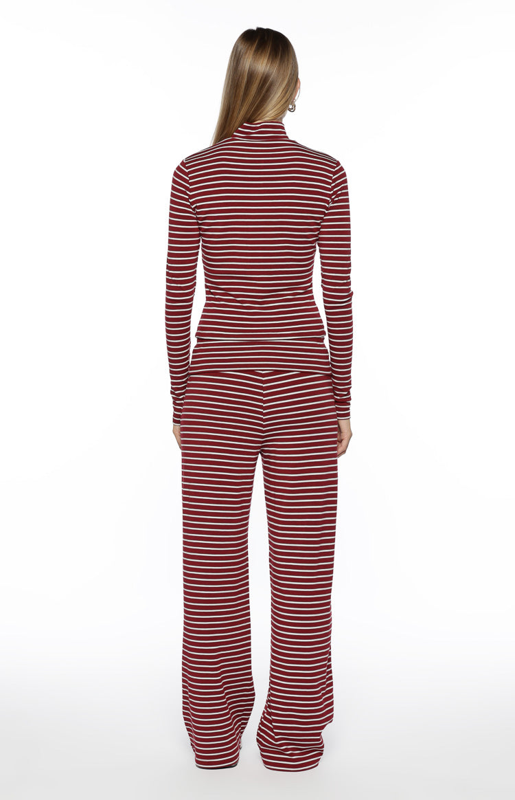 Poppi Burgundy Stripe Double Zip Sweater Image