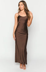 Renesmee Brown Satin Maxi Dress Image