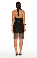 Rhani Black Sequin Tassel Cowl Mini Dress Image