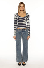 Ronney Navy Stripe Long Sleeve Top Image