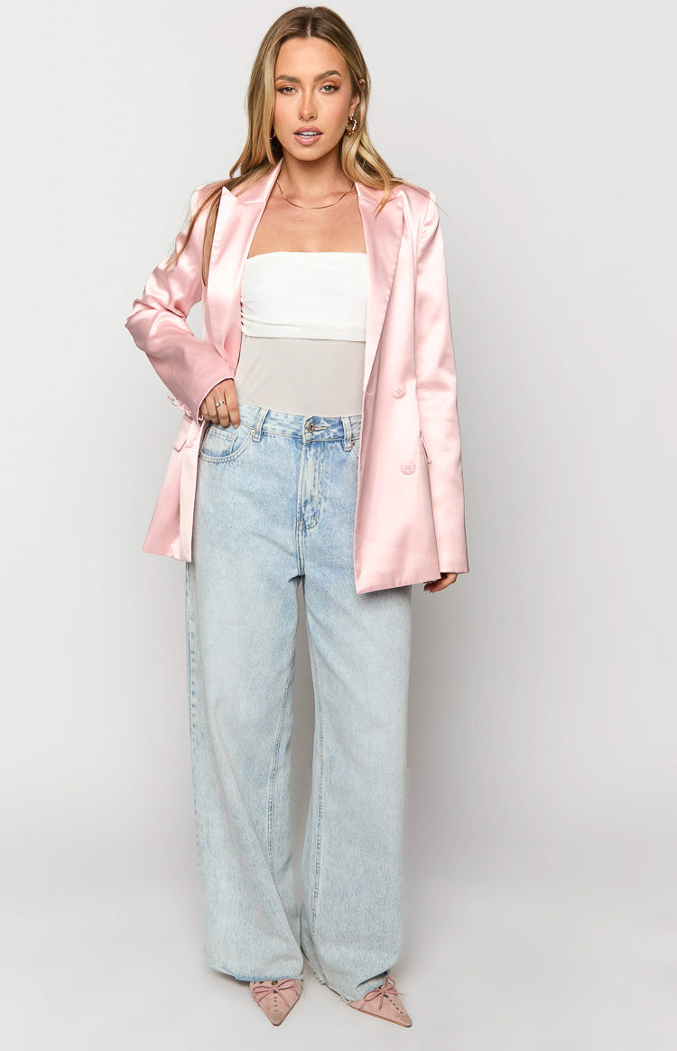 Rose Pink Satin Blazer Image