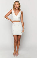 White embellished mini skirt worn by Crystal Bellotti  