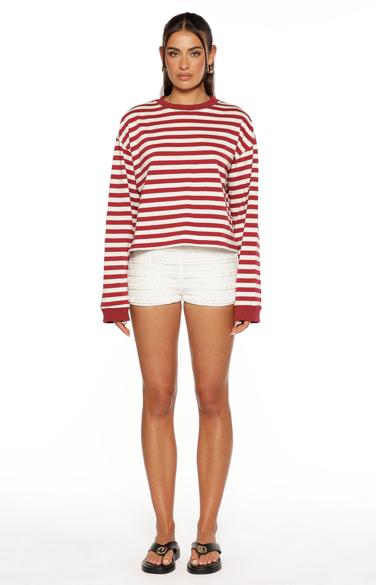 So Breezy Burgundy Stripe Long Sleeve Top Image
