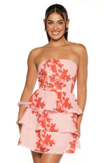 Sofia Pink Floral Strapless Ruffle Mini Dress Image