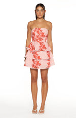Sofia Pink Floral Strapless Ruffle Mini Dress Image