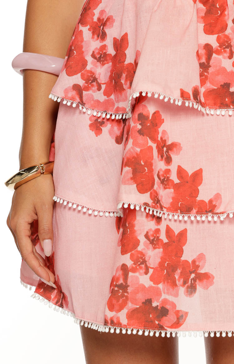 Sofia Pink Floral Strapless Ruffle Mini Dress Image