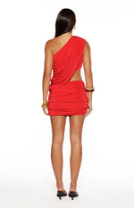 Stevie Red One Shoulder Ruched Mini Dress Image