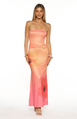 Summa Pink Ombre Hibiscus Strapless Maxi Dress Image