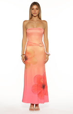 Summa Pink Ombre Hibiscus Strapless Maxi Dress Image