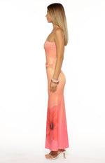 Summa Pink Ombre Hibiscus Strapless Maxi Dress Image