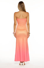 Summa Pink Ombre Hibiscus Strapless Maxi Dress Image