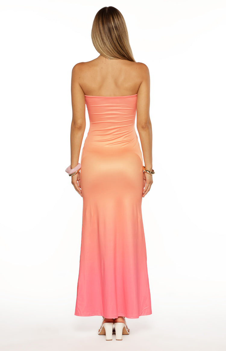 Summa Pink Ombre Hibiscus Strapless Maxi Dress Image