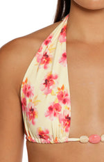 Sunbeam Yellow and Pink Floral Print Halter Bikini Top Image