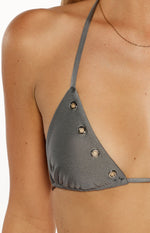 Talk That Talk Grey Sparkle Eyelet Bikini Top Image