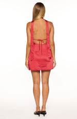 Wendy Red Satin Halter Scarf Mini Dress Image