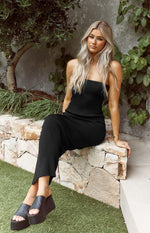 Ava Black Strapless Knit Maxi Dress Image