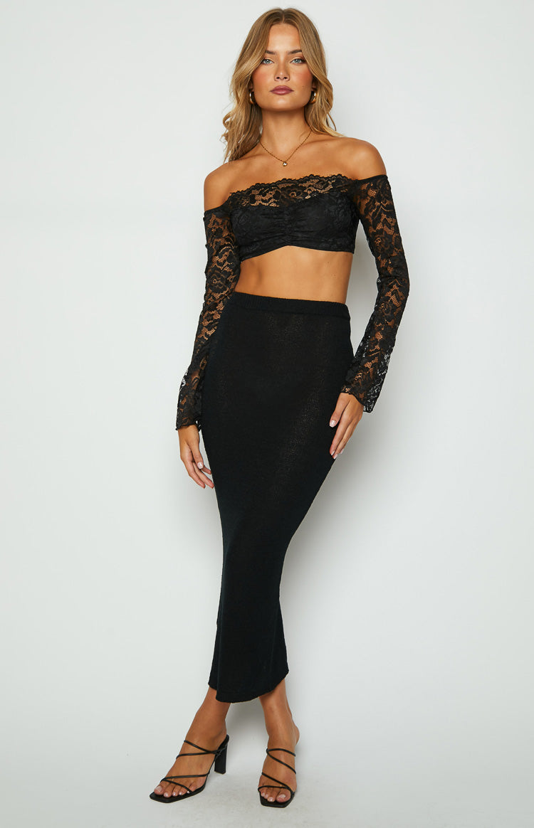 Beatrix Black Lace Long Sleeve Crop Top Image