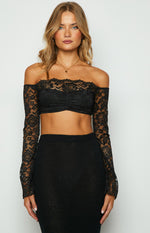 Beatrix Black Lace Long Sleeve Crop Top Image