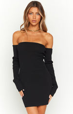 Branca Black Long Sleeve Knit Mini Dress Image