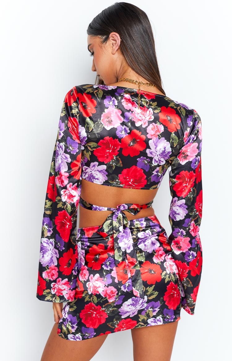 Clea Red Floral Mini Skirt Image