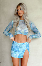 Harper Blue Print Mesh Mini Skirt Image