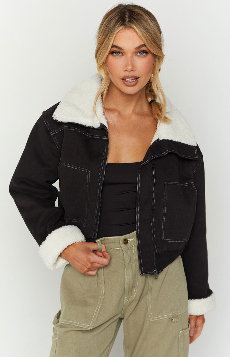 Indy Black Denim Sherpa Jacket Image