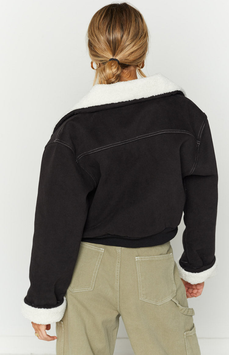 Indy Black Denim Sherpa Jacket Image